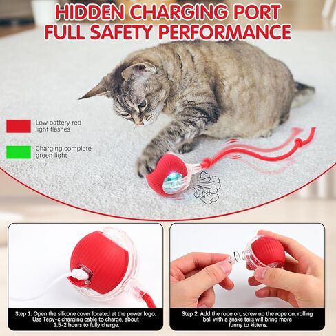 Speedy Tail 2.0,Speedy Tail Cat Toy,Speedy Tail 2.0 Cat Toy,Interactive Cat Toy Balls for Indoor Cats,Two Speed,USB Rechargeable Smart Self Rolling Automatic Cat Toy Ball with Speedy Tail(Orange) in Kuwait