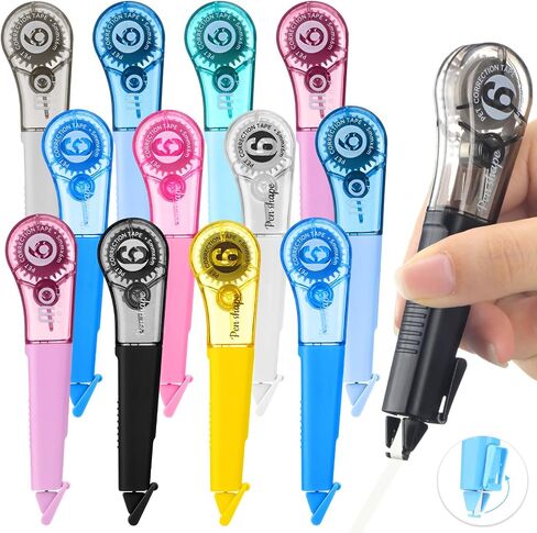 9 Pack White Out Pens 1/5" X 236", 9 Color White Out Correction Tape Pen Comfortable Pen Shape Easy to Use Applicator for Instant Correction Students School Office Supplies in Kuwait