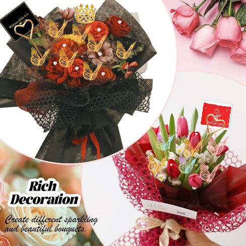 512Pcs Flower Wrapping Paper Kit with 120 Sheets Waterproof Floral Wrapping Paper 3D Butterfly Decor Crowns,Bouquet Pins Ribbons,DIY Crafts for Mother's Day Valentines Graduation Birthday Gift in Kuwait