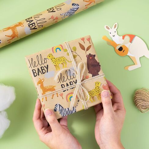 RUSPEPA BABY DEARD WARP RAPT ROPER - 17 بوصة × 16.4 قدم - تصميم حيوان لطيف على ورق كرافت - مثالي للطفل أو غلاف هدايا محايدة ، حفلة عيد ميلاد الأطفال ودش الطفل in Kuwait