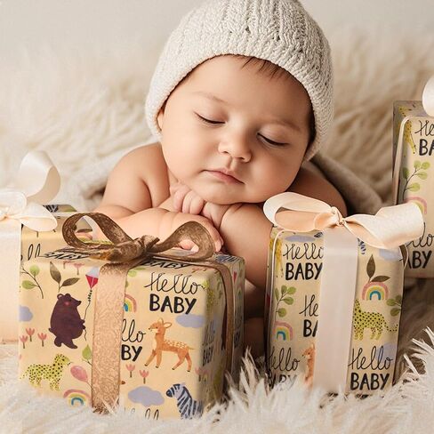 RUSPEPA BABY DEARD WARP RAPT ROPER - 17 بوصة × 16.4 قدم - تصميم حيوان لطيف على ورق كرافت - مثالي للطفل أو غلاف هدايا محايدة ، حفلة عيد ميلاد الأطفال ودش الطفل in Kuwait