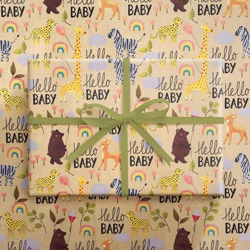 RUSPEPA BABY DEARD WARP RAPT ROPER - 17 بوصة × 16.4 قدم - تصميم حيوان لطيف على ورق كرافت - مثالي للطفل أو غلاف هدايا محايدة ، حفلة عيد ميلاد الأطفال ودش الطفل in Kuwait