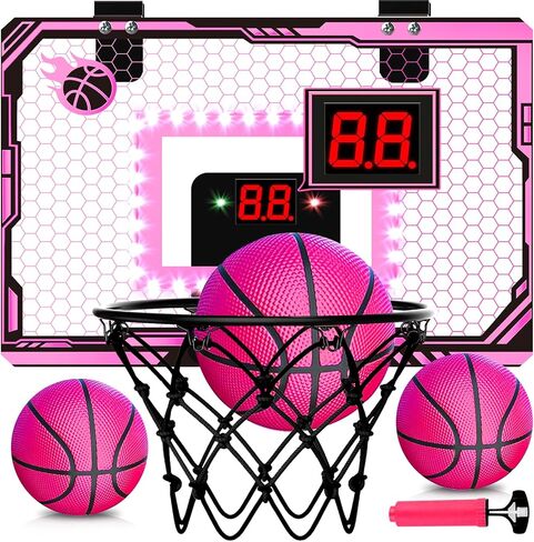 Mini Kids Basketball Hoop Indoor, Christmas Birthday Gifts for Kids, Over The Door Basketball Hoops with 3 Balls, Led Light Electronic Scoreboard, Boys Toys Age 5 6 7 8 9 10 11 12+ Year Old in Saudi Arabia