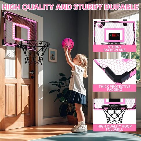 Mini Kids Basketball Hoop Indoor, Christmas Birthday Gifts for Kids, Over The Door Basketball Hoops with 3 Balls, Led Light Electronic Scoreboard, Boys Toys Age 5 6 7 8 9 10 11 12+ Year Old in Saudi Arabia