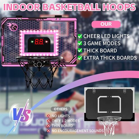 Mini Kids Basketball Hoop Indoor, Christmas Birthday Gifts for Kids, Over The Door Basketball Hoops with 3 Balls, Led Light Electronic Scoreboard, Boys Toys Age 5 6 7 8 9 10 11 12+ Year Old in Saudi Arabia