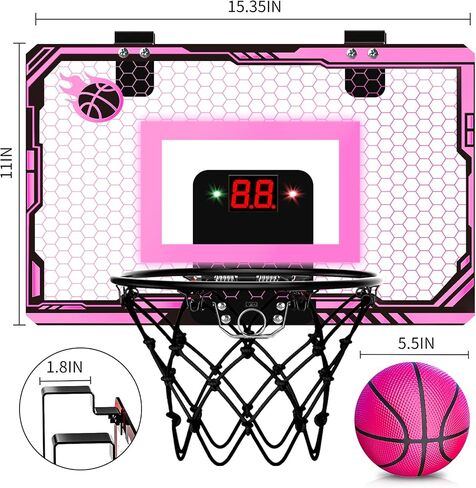 Mini Kids Basketball Hoop Indoor, Christmas Birthday Gifts for Kids, Over The Door Basketball Hoops with 3 Balls, Led Light Electronic Scoreboard, Boys Toys Age 5 6 7 8 9 10 11 12+ Year Old in Saudi Arabia