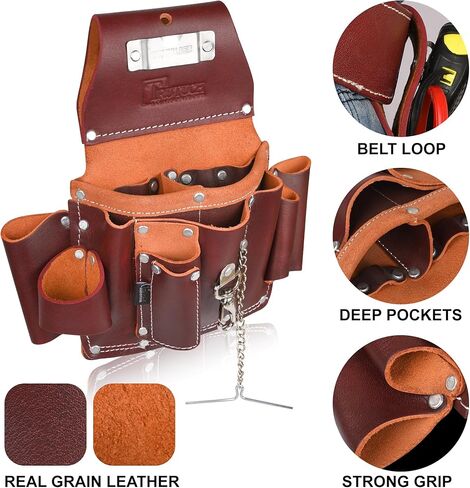 TRUTUCH Dark Maroon Leather Carpenter Tool Pouch/Belt | Heavy Duty Tool Pouch/Bag | 5 Pockets | Drywall Tool Pouch | Leather Tool Belts For Men | Construction | Framers | Plumbers | Electrician in Saudi Arabia