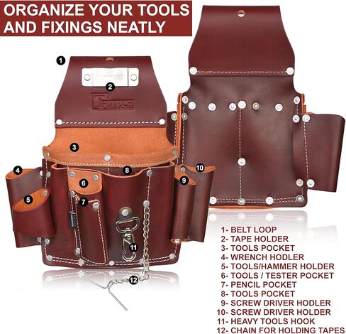 TRUTUCH Dark Maroon Leather Carpenter Tool Pouch/Belt | Heavy Duty Tool Pouch/Bag | 5 Pockets | Drywall Tool Pouch | Leather Tool Belts For Men | Construction | Framers | Plumbers | Electrician in Saudi Arabia