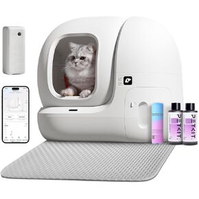 PETKIT PuraMax Self Cleaning Cat Litter Box for Multiple Cats, App Control/xSecure/Odor Removal Automatic Litter Box Includes Trash Bags and K3 Smart Air Purifier Spray