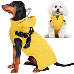 Lukovee Dog Raincoat - Waterproof Rain Jacket with Harness & Removable Hood, Reflective Double Layer Dog Rain Coat Poncho for Small Medium Large Dogs Puppy (M, Yellow)