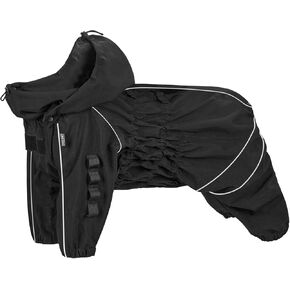 OneTigris Dog Raincoat with Hood for Medium Large Dogs, Waterproof & Reflective, 4 Legs Dog Rain Jacket Adjustable Puppy Poncho for The Rain and Snow (Black, X-Large)