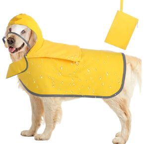 Abbylike Adjustable Waterproof Dog Raincoat Slicker Poncho for Small and Medium Dogs Puppies, with Transparent Hooded Double Layer, with Reflective Edges and Foldable Storage Bag(M)