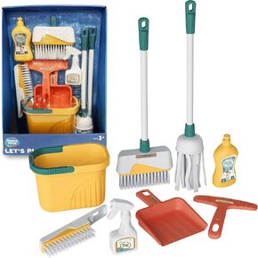 8-Piece Cleaning Playset for Toddlers - Broom, Mop, Pail, Dustpan, Brush, Squeegee, and Pretend Bottles - Perfect for Imaginative Play and Skill Building