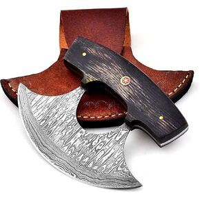 Custom Handmade Damascus Steel Ulu Knife - Alaskan Damascus Ulu Knife With Sheath - Multi-Purpose Damascus Alaska Knives For Skinning, Chopping,Rocking, Mincing, Slicing Meat & Herb (Black)