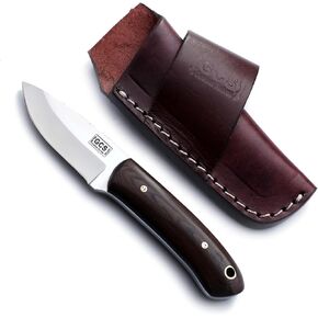 GCS Handmade D2 Tool Steel Custom Survival Hunting Skinning Camping Knife with Brown Leather Right Hand Front Cross Draw Fixed Blade Knife Sheath GCS264 (Bone Handle)
