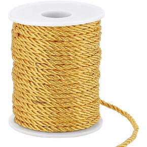 PH PandaHall 32 Yards Yellow Twisted Cord Trim, 3-Ply 3mm Polyester Silk Cord Rope Ribbon Honor Cords Decorative Rope for Crafts Home Decor Costumes Christmas Bag Drawstrings Graduation