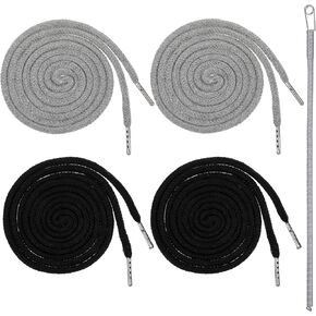 4 Pcs 57.4in Drawstring for Sweatpants, Hoodie String Replacement Drawstring Cord with Spring Threader Tool, Sweatshirt Hoodies Shorts Pants Jackets Coats Bags, Black & Gray