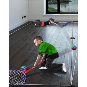 Air-Powered Hockey with Springy Boundaries – Rebounding Air Puck, 2 Mini Goals & Elastic Rope for Unpredictable Fun, Indoor Game for Kids & Families