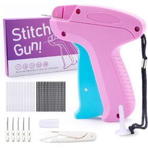 Stitch Gun for Clothes, Stitchy Quick Clothing Fixer, Micro Tagging Gun for Clothing, Mini Sticky Sewing Gun, Stichy Fix Gun, Includes 6 Needles, 1 Scissors, 2000 Black & 2000 White Fasteners