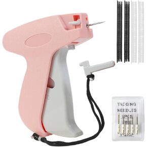 Stitch Gun for Clothes - Mini Stitch Gun Refills -Tagging Gun for Clothing - Sewing Kit Includes 6 Needles 1000 Black Fasteners and 1000 White Fasteners （Pink）