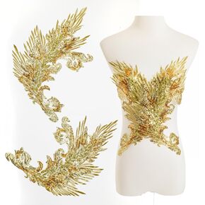 Pair Embroidery Phoenix Costume Sequin Appliques Patches, Peacock Feather Tail Applique Embellishments for Dance Dresses,Clothes,T-Shirt，Neckline Bodice Pants (Blue) in Saudi Arabia