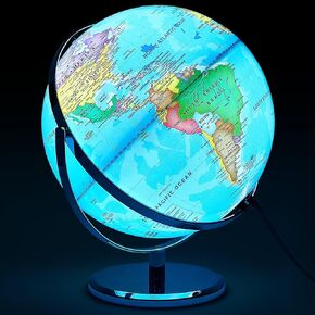 Amylove 13'' Illuminated World Globe with Stand 720°/360° Rotation Rewritable Light Up Globe for Kid World Map for Interactive Learning Light with Base Lamp LED Decor(Wood,Vintage)