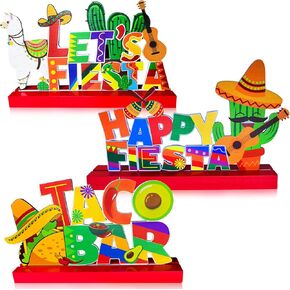 Turnmeon 3 PCS Cinco de Mayo Decorations Mexican Fiesta Wooden Table Concliece Sign Sombrero Llama Maracas for Cinco de Mayo Table Decor