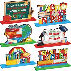 Suzile 6 Pcs Teacher Appreciation Table Decoration Centerpieces Best Teacher Wooden Table Sign Thank You Teachers Desk Decorations Gifts for Teacher Appreciation Home School Classrooms Desks Decor