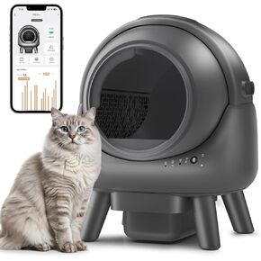 Self Cleaning Litter Box, Automatic Cat Litter Box with APP Control,Multi-Cat Compatible,1 Roll of Garbage Bags and Mat,Gray-1