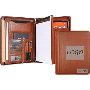 منظم محفظة جلدية أصلية مصنوعة يدويًا لجهاز iPad/Document ، Padfolio التجاري مع حامل المفكرة الجلدية A4 ، محفظة مؤتمرات مجلدات من الجلد للرجال والنساء ، الكاكي المظلم