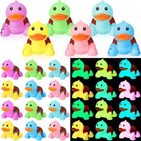 Hydren 24 PCS Turtle Turtle Duck Glow في الظلام اللطيف المظلم Mini Mini Squeaky Sean Sean Rubber Rubber Toys Floating Bathontub Favors for Sea Carnival Swimming Pool Party Decor