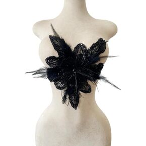 Handmade Sewing Crystal DIY Applique Patches Accessory Ostrich Feather Beaded for Wedding Party Clothes Decoration Bridal Dress Accessories 10X12inches (Blue) in Kuwait