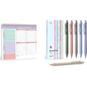 Weekly To Do List Notepad and Gel Pens, 6 Pcs Quick Dry Blcak Gel Ink Pens