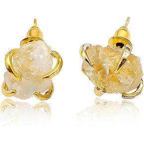 Handmade Raw Gemstone Stud Earrings for Women 18K Gold Plated Amethyst Birthstone Earrings Natural Rough Gemstone Chakra Healing Crystal Earrings Spring Summer Fashion Jewelry (Blue Apatite) in Saudi Arabia