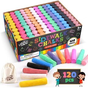 120 PCS Sidewalk Chalks for Kids: 12 Colors Washable Jumbo Chalk Bulk for Outdoor, Party Favors, Classroom, Non-Toxic Dustless Chalk for Toddlers Drawing on Playground, Chalkboard, Great Gift for Kids