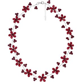 AeraVida Intricate Red Crystal Flower Link .925 Silver Necklace | Classic Handmade Jewelry for Women | Vintage Gifts for Women | Statement Necklace