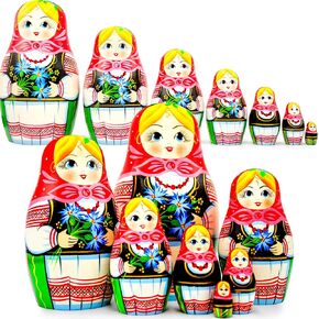AEVVV Matryoshka Nesting Dolls Set of 7 pcs - Matreshka Doll in Eastern European Costume with Cornflowers - Russian Dolls Nesting Dolls - Babushka Dolls