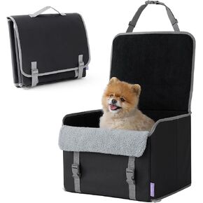 Lesure Dog Car Seat for Small Dogs, Foldable Pet Car Seat with Clip-On Safety Leash, Waterproof Puppy Booster Car Seat for Small Pets Under 25lbs, Portable Doggie Travel Carrier Bed, Light Ivory