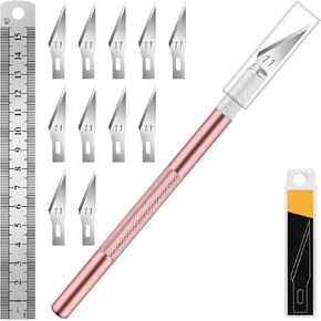 Diyself 1 PCS Craft Hobby Knife Scenife مع 11 PCS مجموعة شفرة من الفولاذ المقاوم للصدأ ، حاكم الصلب 15 سم للفن ، سكرابوكينغ ، الاستنسل (الأرجواني)