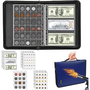 Coin Collection Book Holder Organizer - 410 Pockets Coins Collection Supplies Album for Collector 36 Sleeves Money Storage Case Fireproof Coin Currency Collection Bill Pennies Cash Black