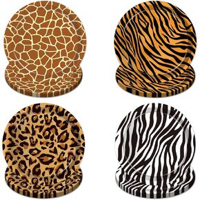 32pcs لوحات حفلة Safari Jungle-9 "لوحات ورق للحيوانات التي يمكن التخلص منها لعيد ميلاد واحد وحفلات حديقة الحيوان ومغامرات في الهواء الطلق ، أعياد الميلاد ذات الطابع البري ، الشواء ، النزهات