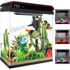 Betta Fish Tank ، 10 جالون أسماك الزجاج الزجاجي المسموح الحوض الصغيرة أدوات تنظيف ذاتي مع 3 أنواع من مصابيح LED ومضخة مياه المرشح ، هدية أطفال هادئة للغاية.