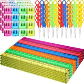 150 PCS Schools Supplies Kit for Kids تشمل 50 جهاز كمبيوتر الشخصي 12 بوصة من البلاستيك 50 PCS مقص طالب 50 PCS شحذات قلم رصاص للملحقات مكتب مكتب المدرسة الفصول الدراسية ، متعدد الألوان ،