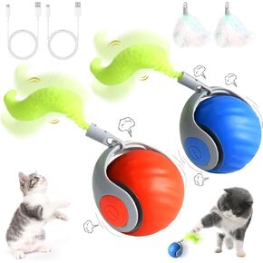 2PCS Speedy Tail 3.0 Cat Toy, Interactive Cat Toys for Bored Indoor Automatic Turbo Toys Rolling Ball 2.0, Smart Electric Self Moving Toy, Two Speed Adjustment, USB Rechargeable (Mix)