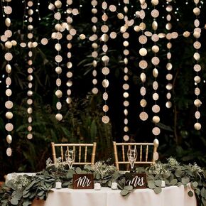 Decor365 Glitter Champagne Gold Decorations Paper Circle Dots Garland Party Streamers Bunting Backdrop Hanging Decor Banner/Wedding/Bachelorette/Bridal Shower/Christmas/New Year/Home/Engagement/