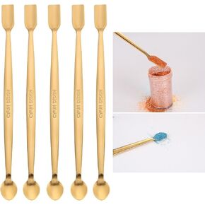Brirtw 5 PCS ملعقة الفولاذ المقاوم للصدأ | صياغة خالية من الفوضى مع ملاعق مزدوجة على شكل لاعبين ، ومساحيق نقش ، والترتر والزينة الصغيرة | الذهب | 6.7 بوصة