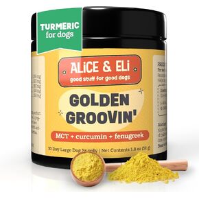 Alice & Eli Golden Groovin ' - الكركم للكلاب - الدعم الطبيعي المناعي والمفصل للكلاب - مع الكركمين العضوي ، MCT & fenugreek - 30 يوم إمداد الكلاب الكبير