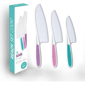 Tovla Jr. Knives for Kids 3-Piece Kitchen Cooking and Baking Knife Set: Montessori Children's Knives in 3 Sizes & Colors/Firm Grip, Serrated Edges, BPA-Free Kids' Toddler Knives (colors vary)