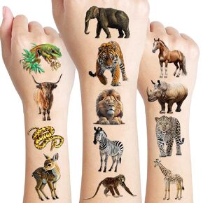 96 PCS Realistic Wildlife Jungle Animal Pre-Cut Temporary Tattoos Sticker Reptile Birthday Party Decorations Supplies Favors Gifts Boys Girls Zoo Cute Fake Tattoo School Reward Themed (Normal)
