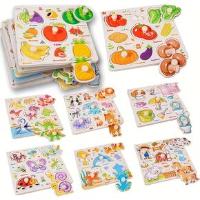 لغز الوتد الخشبي لطفل صغير ، 8pcs Montessori التعلم الألغاز التعليمية مجموعة الحيوانات ، الديناصورات ، الفواكه ، الخضار ، هدايا ما قبل المدرسة العظيمة للحشرات للفتيات والفتيان